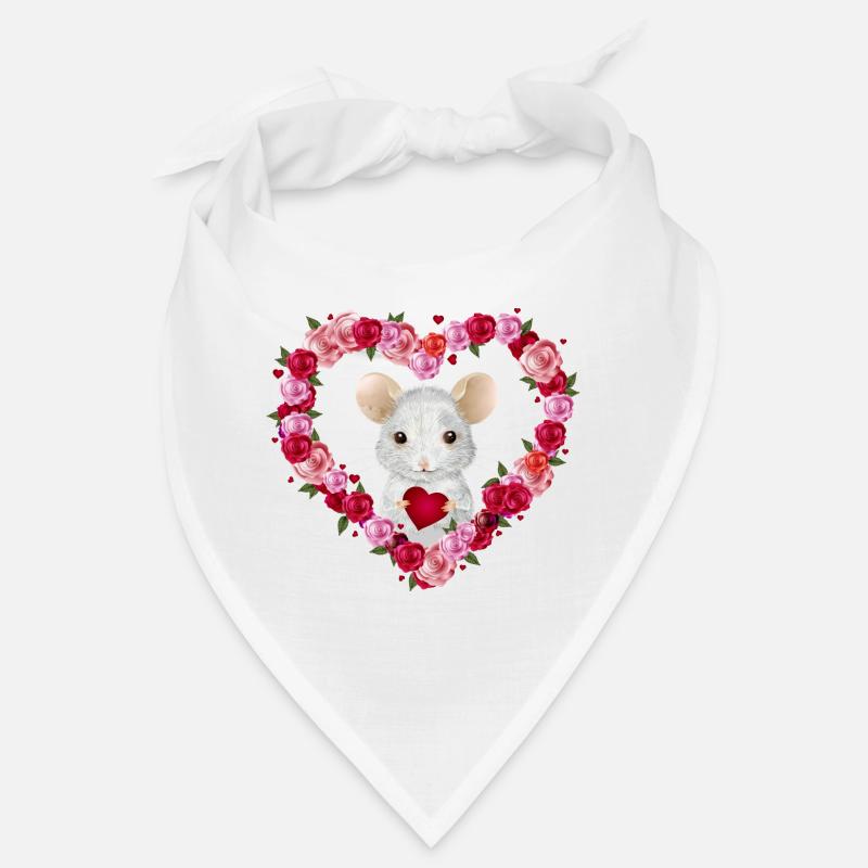 Souris blanche avec coeur de roses pour la Saint-Valentin Bandana