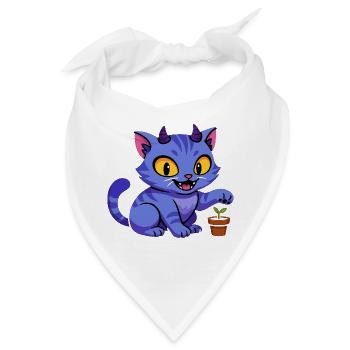 Blauer Katzenkobold mit Pflanze - Bandana - Weiß - Vorne