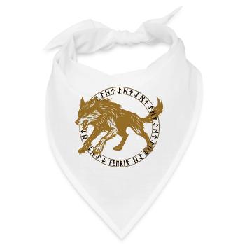 Goldener Fenrir im Wikinger-Runen-Kreis  - Bandana - Weiß - Vorne
