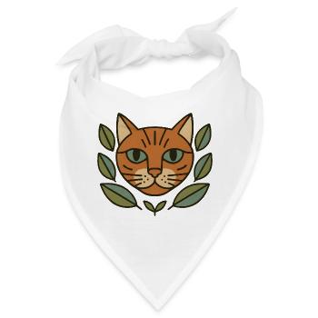 Katzenkopf im Blattkranz - Bandana - Weiß - Vorne
