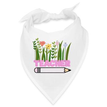 Lehrerblumen mit Bleistift - Bandana - Weiß - Vorne