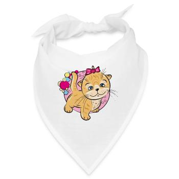 Verspieltes Kätzchen mit rosa Schleife - Bandana - Weiß - Vorne
