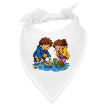 Kinder Schildkröte Blattboot in Pfütze Süß Motiv - Bandana - Weiß - Vorne
