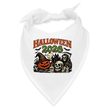 Halloween 2026 Kürbis und Skelette - Bandana - Weiß - Vorne