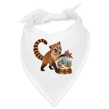Nasenbär mit winterlicher Beerenwald-Schneekugel - Bandana - Weiß - Vorne