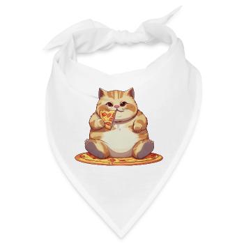 Mollige Katze mit Pizza, Lustiges Essen Design für - Bandana - Weiß - Vorne