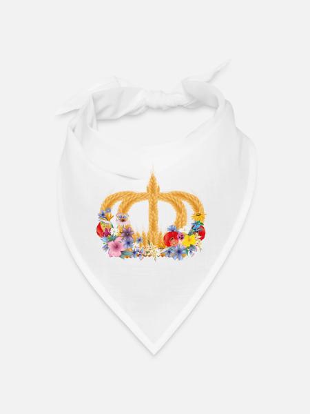 Couronne de blé avec des fleurs – symbole de la nature et de la récolte - Bandana - blanc - Devant