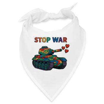 Regenbogen Panzer mit Peace-Zeichen – STOP WAR - Bandana - Weiß - Vorne