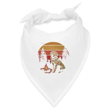 Hund Retro-Sonnenuntergang Lagerfeuer Camping - Bandana - Weiß - Vorne