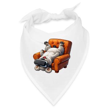 Hund mit VR Brille im Sessel - Bandana - Weiß - Vorne