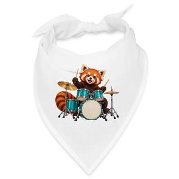Schlagzeug mit rotem Panda und türkisfarbenem Trommelset - Bandana - Weiß - Vorne