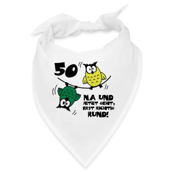 Geburtstag 50, Eulen am Drahtseil, rund - Bandana - Weiß - Vorne