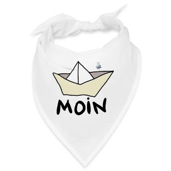 Papierboot am Strand mit Möwe - Bandana - Weiß - Vorne