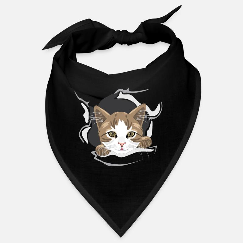 Un chat heureux jette un coup d’œil à travers du papier déchiré Bandana
