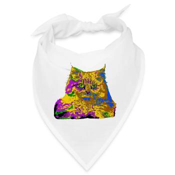 Bunte Katze - Bandana - Weiß - Vorne