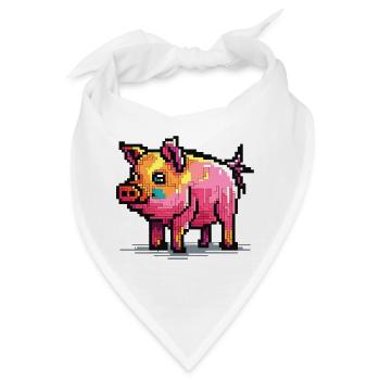 Schwein in 8 Bit und mit Pixeln - Bandana - Weiß - Vorne