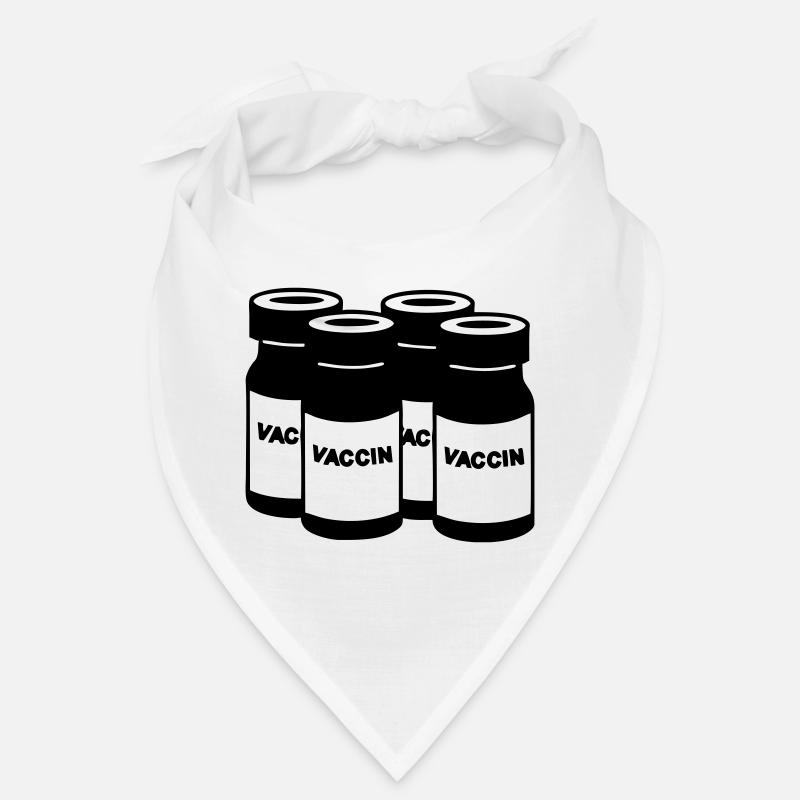 Gläser mit Impfstoff und Aufschrift "Vaccine" Bandana
