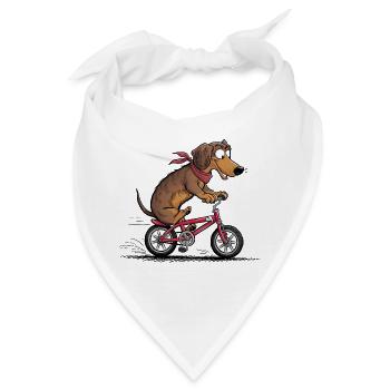 Dackel mit Fahrrad - Bandana - Weiß - Vorne