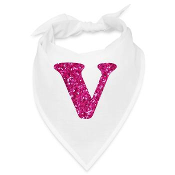 Buchstabe V Rosa Glitzer - Bandana - Weiß - Vorne