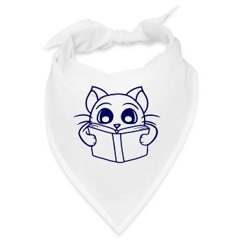 Nerd Katze Liest Roman Buch Schule Lesen Lernen - Bandana - Weiß - Vorne