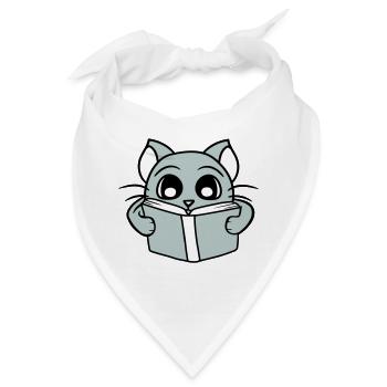 Nerd Katze Liest Roman Buch Schule Lesen Lernen - Bandana - Weiß - Vorne