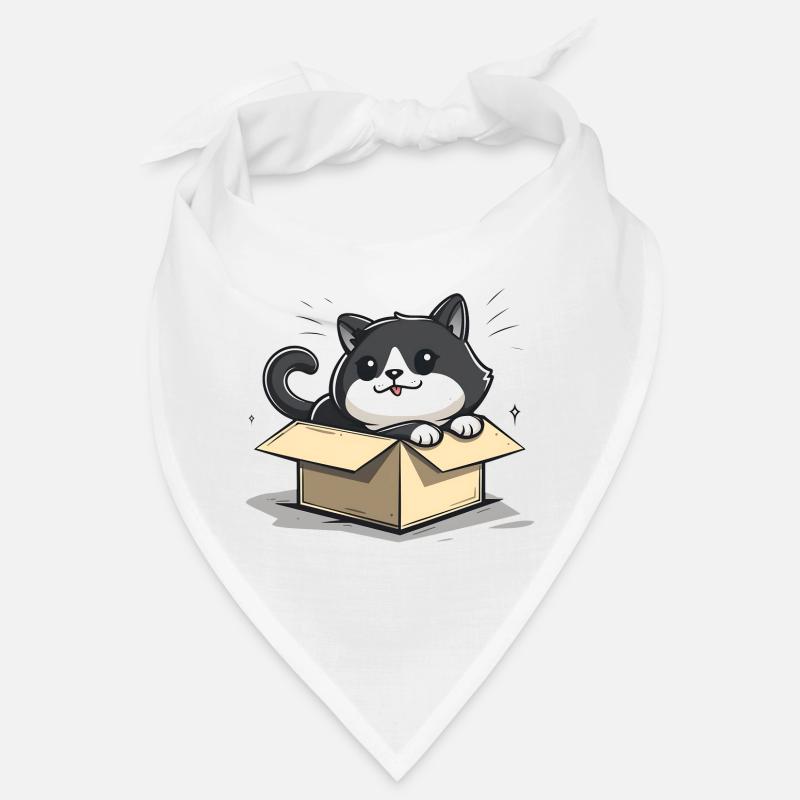 Chat heureux assis dans une boîte en carton vide Bandana