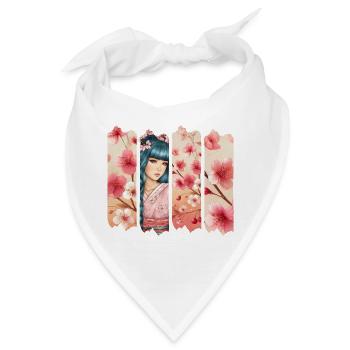 Kirschblüten Kimono Panel Portrait - Bandana - Weiß - Vorne