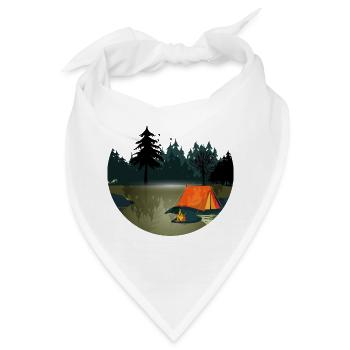 Zelt und Lagerfeuer im dunklen Wald - Bandana - Weiß - Vorne