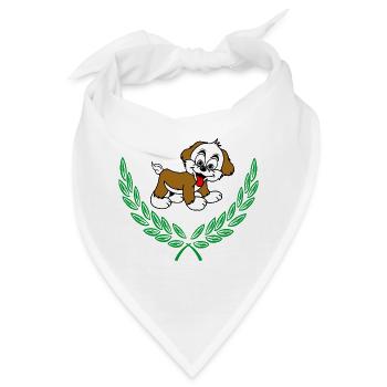 Hund im grünen Lorbeerkranz – Herzlichen Glückwunsch - Bandana - Weiß - Vorne