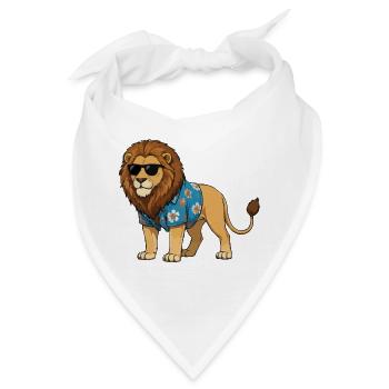 Löwe im Hawaii-Outfit - Bandana - Weiß - Vorne