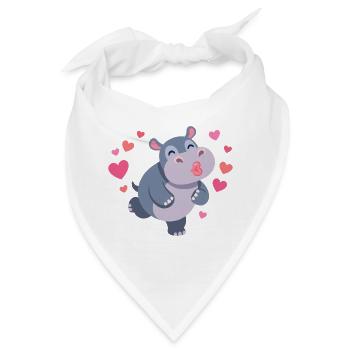 Herziger Hippo mit Herzen und Kussmund - Bandana - Weiß - Vorne