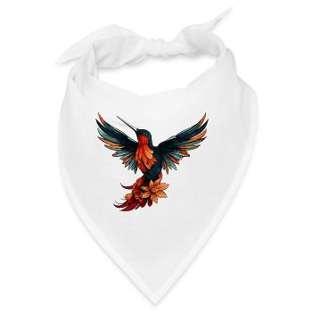Kolibri Vogel Bunt mit Blumen - Bandana - Weiß - Vorne