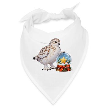 Schneehuhn mit festlicher Zuckerstern-Schneekugel - Bandana - Weiß - Vorne