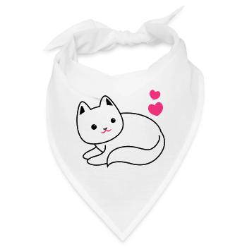 CUTIE Katze kawaii mit Herzen - Bandana - Weiß - Vorne