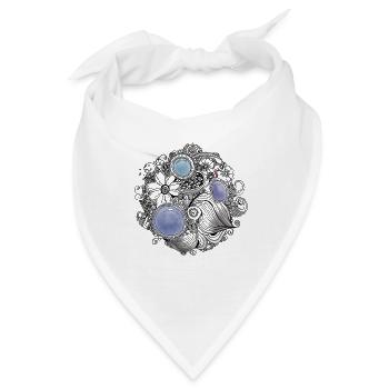 Zentangleblume mit blauen Perlen - Bandana - Weiß - Vorne