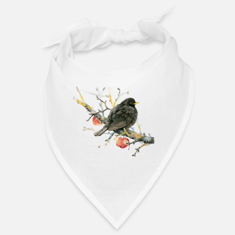 Lovingly painted blackbird on an apple branch Bandana