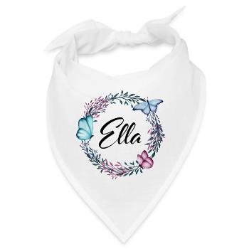 Ella, Name, Schriftzug, Blumenkranz, Geschenk - Bandana - Weiß - Vorne