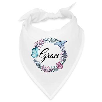 Grace, Name, Schriftzug, Blumenkranz, Geschenk - Bandana - Weiß - Vorne