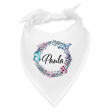 Paula, Name, Schriftzug, Blumenkranz, Geschenk - Bandana - Weiß - Vorne