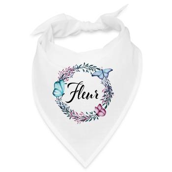 Fleur, Name, Schriftzug, Blumenkranz, Geschenk - Bandana - Weiß - Vorne