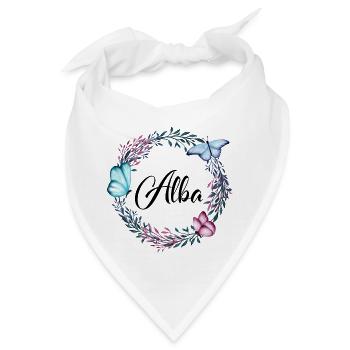 Alba, Name, Schriftzug, Blumenkranz, Geschenk - Bandana - Weiß - Vorne