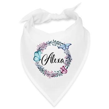 Alexa, Name, Schriftzug, Blumenkranz, Geschenk - Bandana - Weiß - Vorne