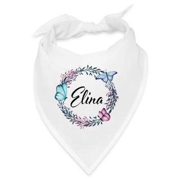 Elina, Name, Schriftzug, Blumenkranz, Geschenk - Bandana - Weiß - Vorne