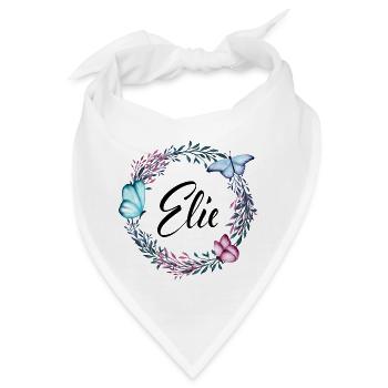 Elie, Name, Schriftzug, Blumenkranz, Geschenk - Bandana - Weiß - Vorne