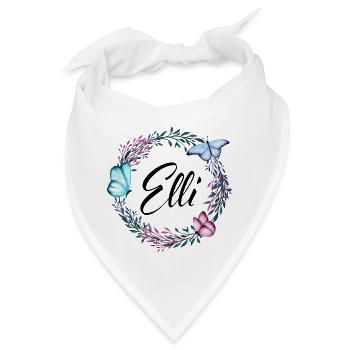 Elli, Name, Schriftzug, Blumenkranz, Geschenk - Bandana - Weiß - Vorne