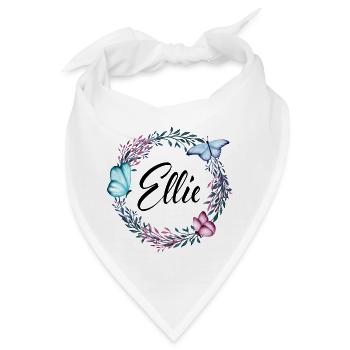 Ellie, Name, Schriftzug, Blumenkranz, Geschenk - Bandana - Weiß - Vorne