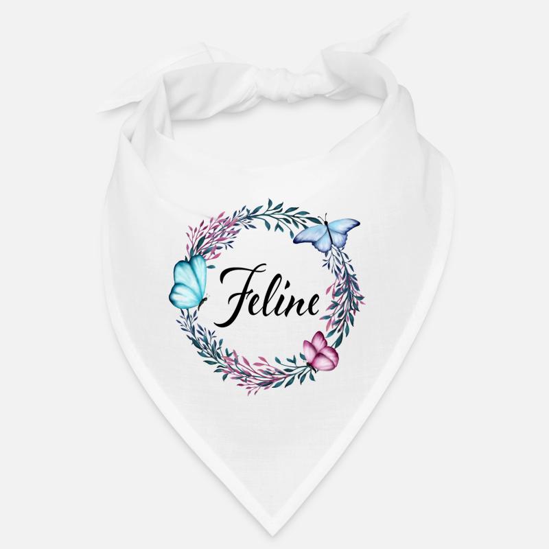 Feline, nom, lettrage, couronne de fleurs, cadeau Bandana