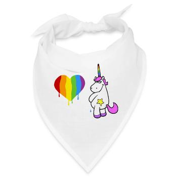 Rosa Einhorn pinkelt ein großes Herz in Regenbogen - Bandana - Weiß - Vorne