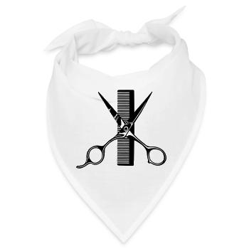 Schere mit Kamm gekreuzt - Bandana - Weiß - Vorne