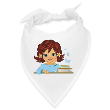 Süßes lächelndes kleines Mädchen mit Büchern - Bandana - Weiß - Vorne